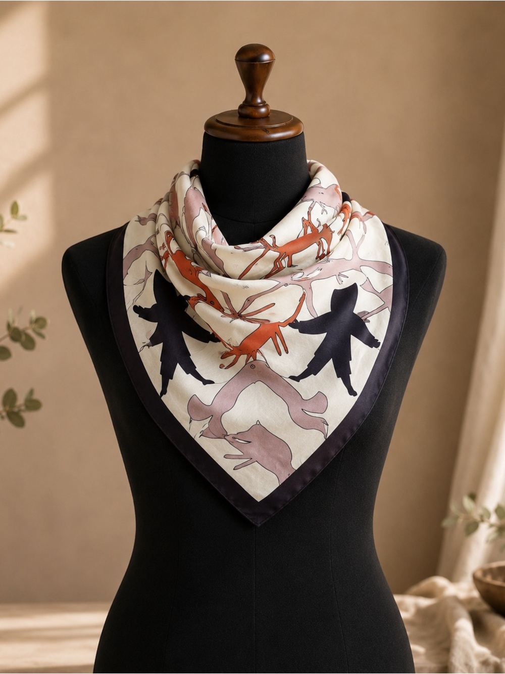 Vintage Kenojuak Ashevak Inuit Art Silk Scarf Graphic Animal Print